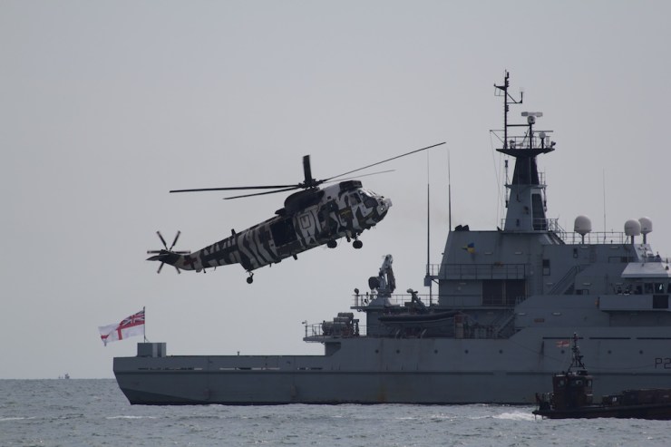 The helicopter is the one not in the water. See? I know stuff.