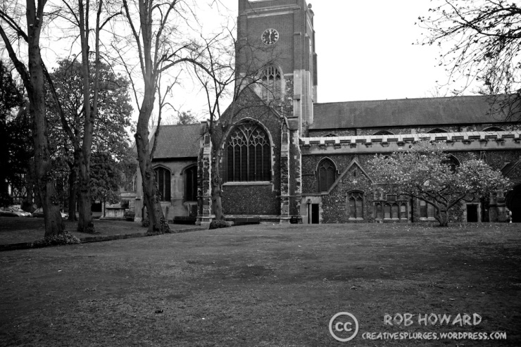Black and white shot of a church