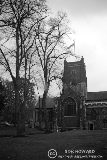 black and white shot of a church
