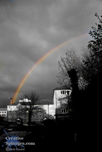 monochrome image with a colour rainbow